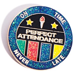 Attendance Award Pin - Glitter On Time Never Late